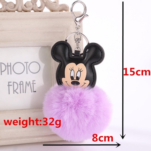 Mickey Mouse w/ Grey Pom Pom on a Silver Keychain - Picture 6 of 7
